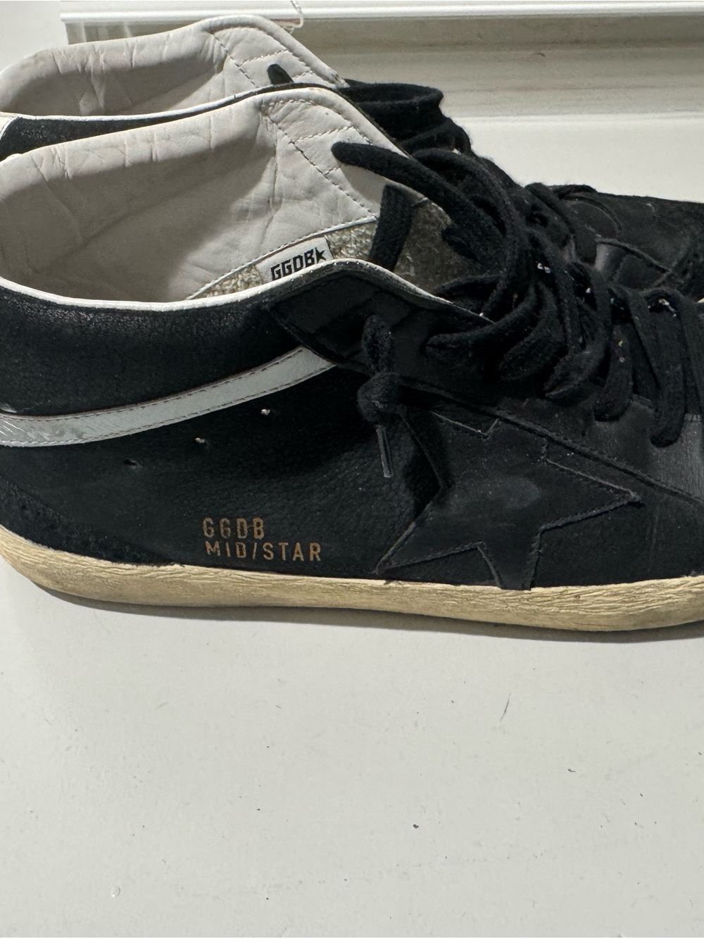 Golden Goose Black Suede Mid Star Sneakers with White Stripe